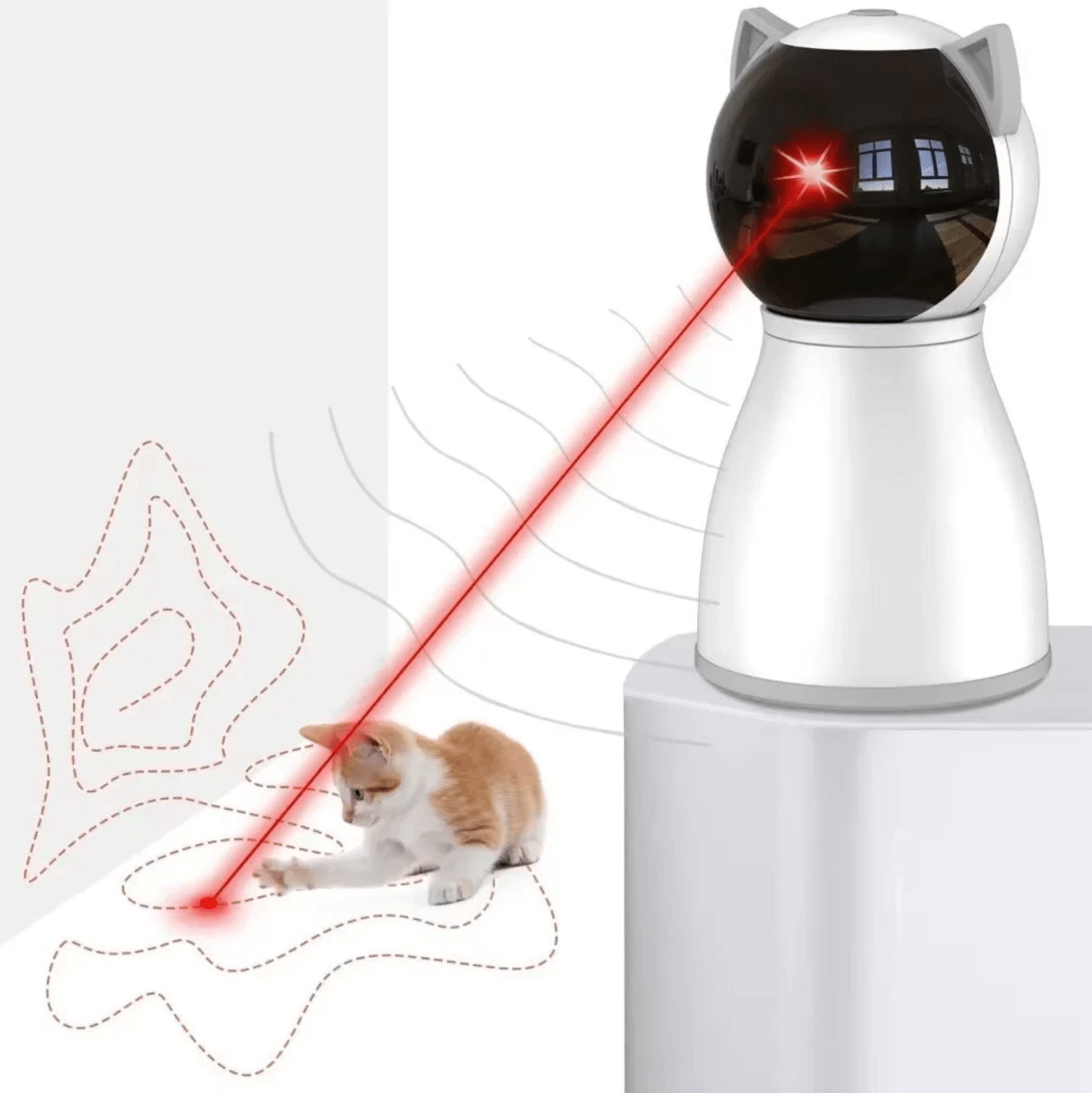 Cat chasing Hugssnpaws Automatic Laser Toy light in living room
