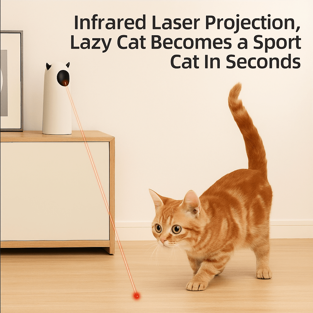 Cat chasing Hugssnpaws Automatic Laser Toy light in living room