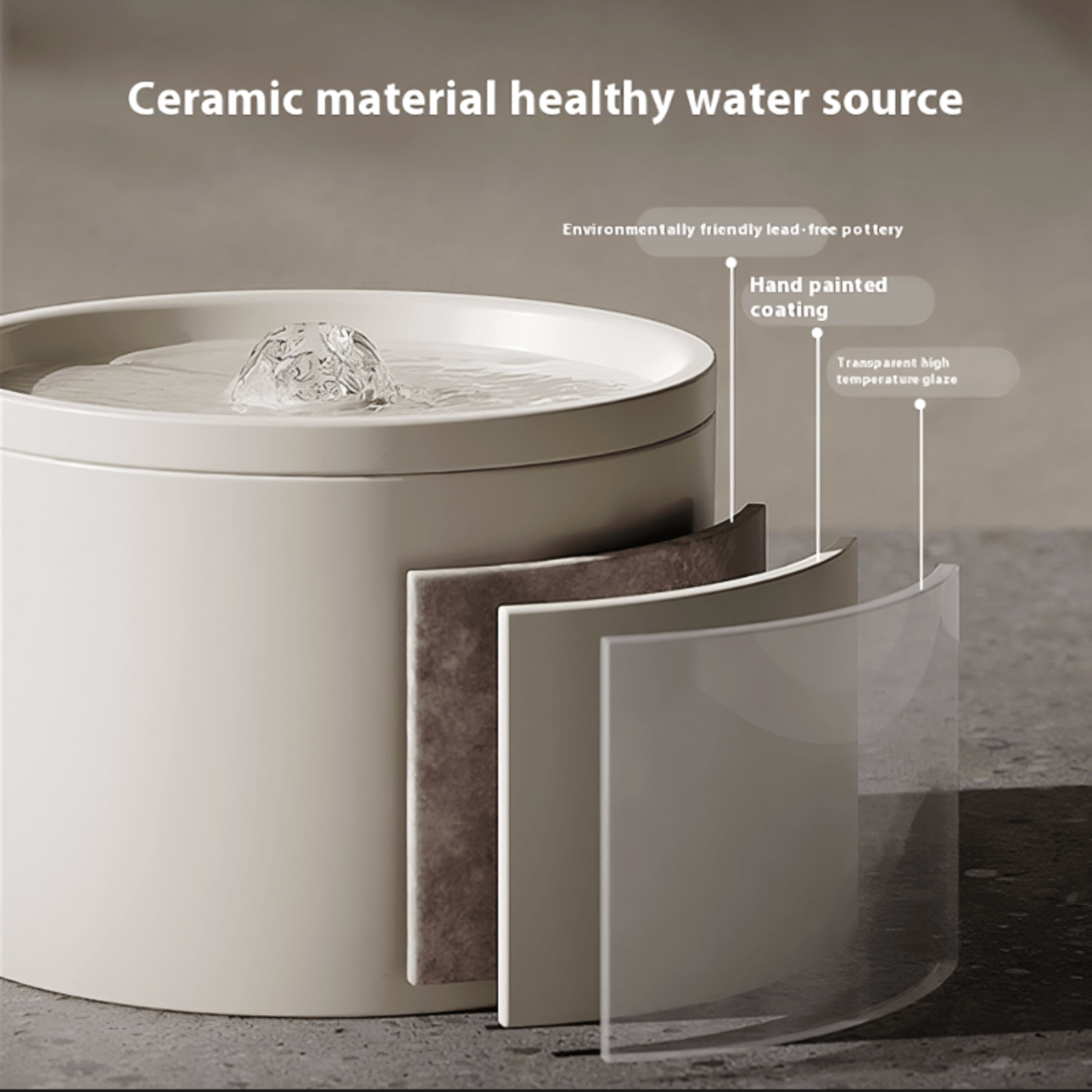 Hugssnpaws Ceramic Cat Water Fountain with flowing stream