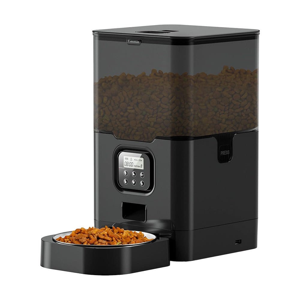 Hugssnpaws Smart Pet Feeder dispensing food for cat