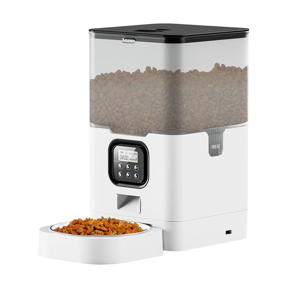 Hugssnpaws Smart Pet Feeder dispensing food for cat