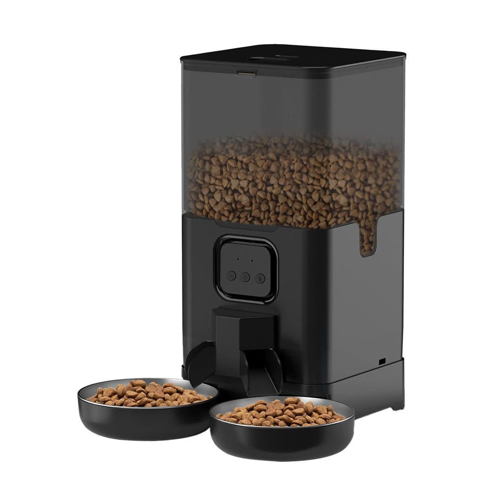 Hugssnpaws Smart Pet Feeder dispensing food for cat