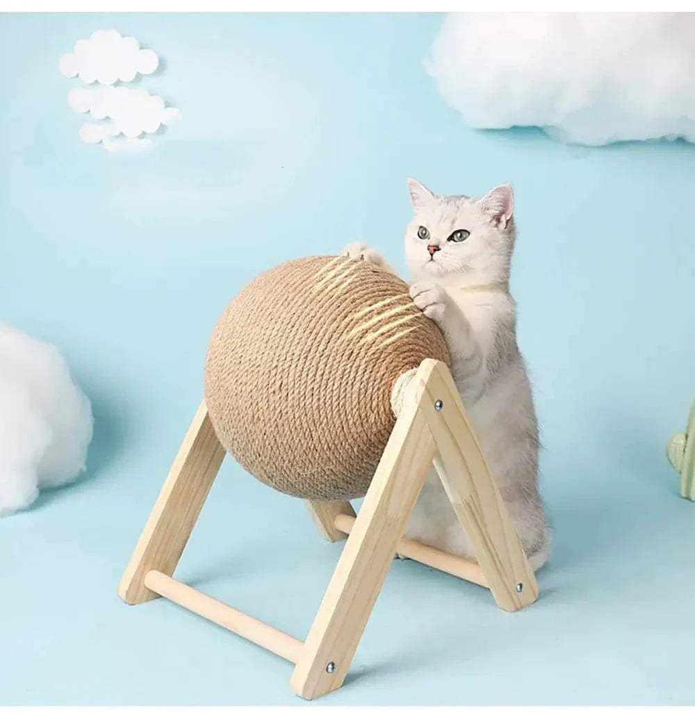 Cat playing with Hugssnpaws Sisal Scratching Ball Toy