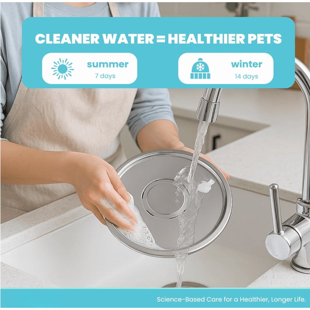 Hugssnpaws Stainless Steel Cat Water Fountain on kitchen counter